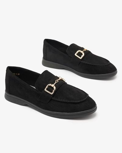 Черные женские мокасины с золотым украшением Neterri - Обувь