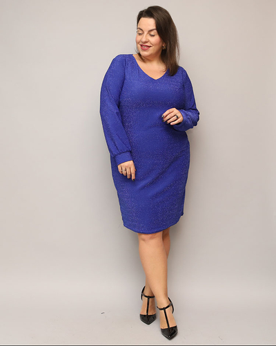 Royalfashion Блестящее женское платье до колена темно-синего цвета PLUS SIZE