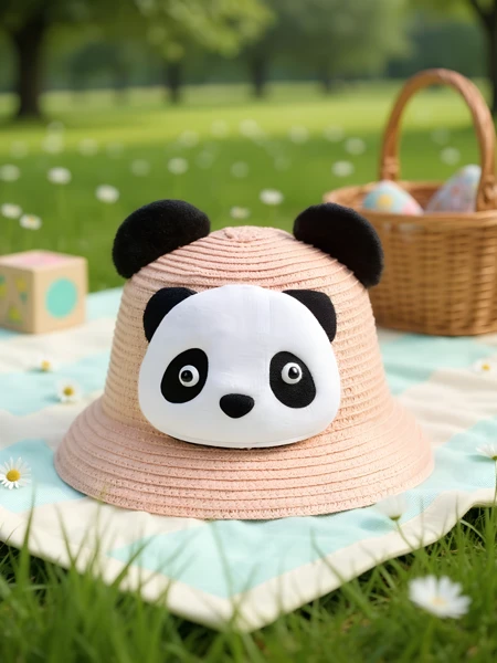 Royalfashion Vaikiška šiaudinė kepurė su panda