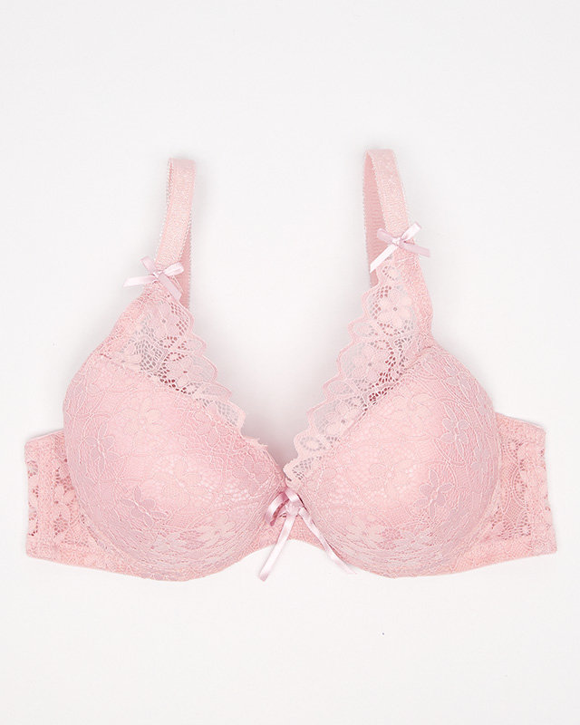 Moteriška rožinė push-up liemenėlė su nėriniais - Apatiniai rūbai