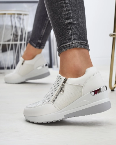 Белые женские спортивные туфли на каблуке-платформе, украшенные цирконами Martela - Обувь