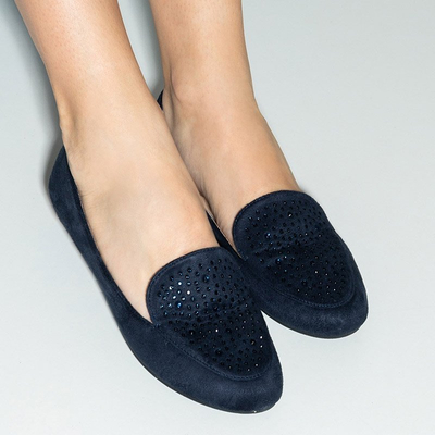 Темно-синие женские лоферы со стразами Felisa