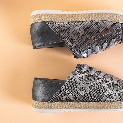 Серые женские кроссовки со вставками под кожу змеи Nohims