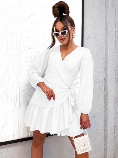 Платье мини с завязками Royalfashion для женщин с рюшем