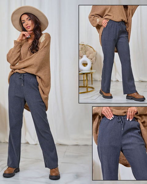 Royalfashion Женские брюки из вельветовой ткани темно-серого цвета