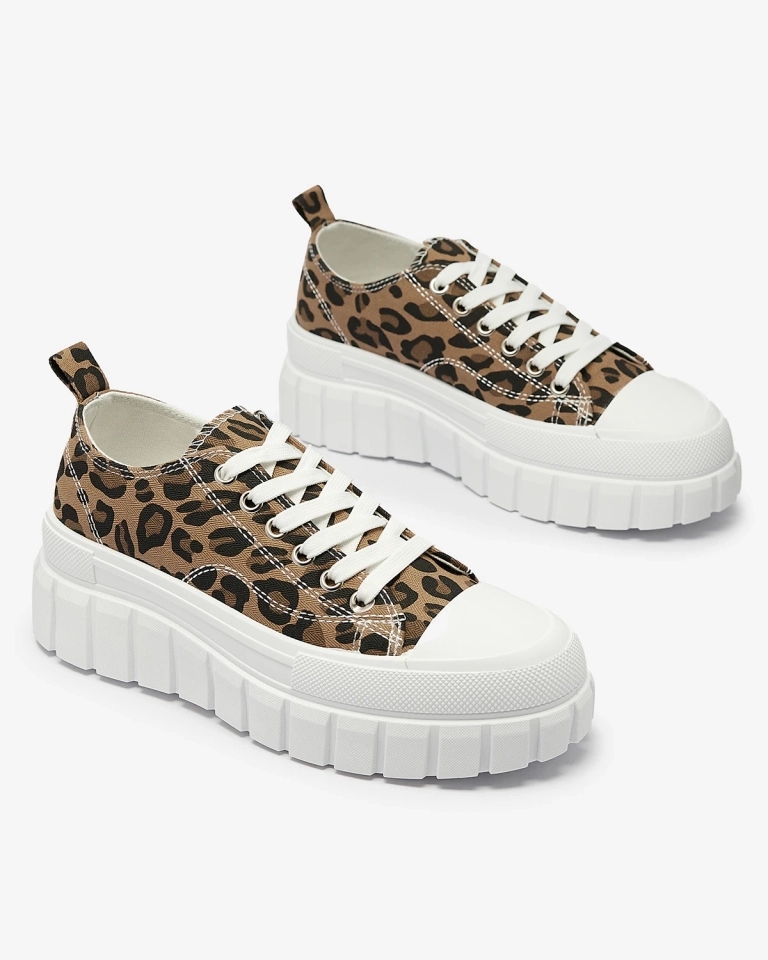 Коричневые женские кроссовки на платформе с узором Ziratia - Обувь