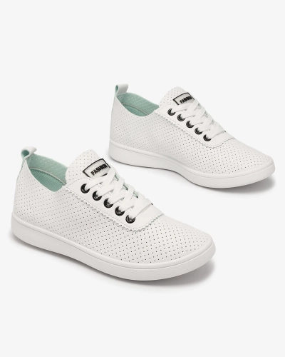 Royalfashion Белые женские ажурные теннисные туфли с черными вставками Kerigina