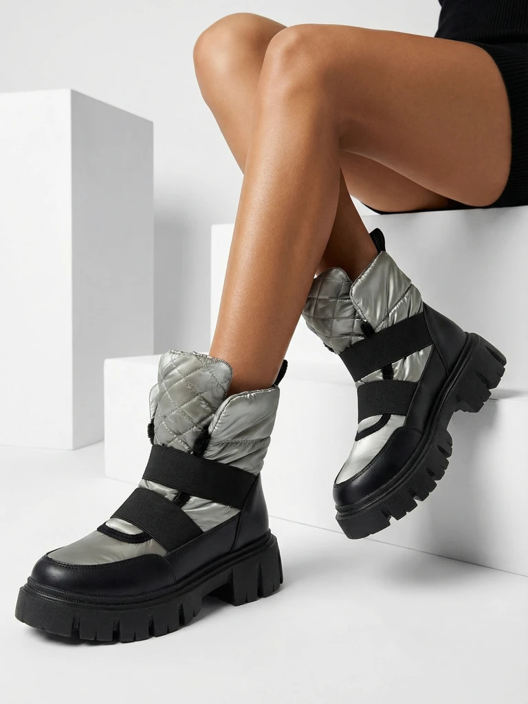 Juodai pilki moteriški sniego batai plokščiu padu "Ferory- Footwear"