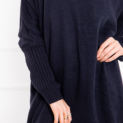 Moteriškas tamsiai mėlynas ilgas megztinis su sparnais - Drabužiai