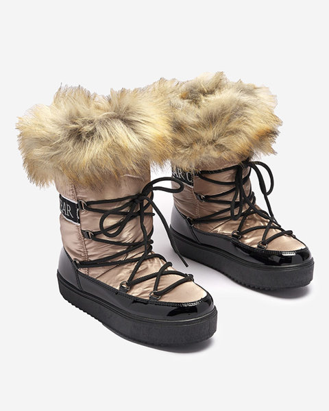 Moteriški lakuoti aukso ir rožinės spalvos sniego batai Fursav- Avalynė