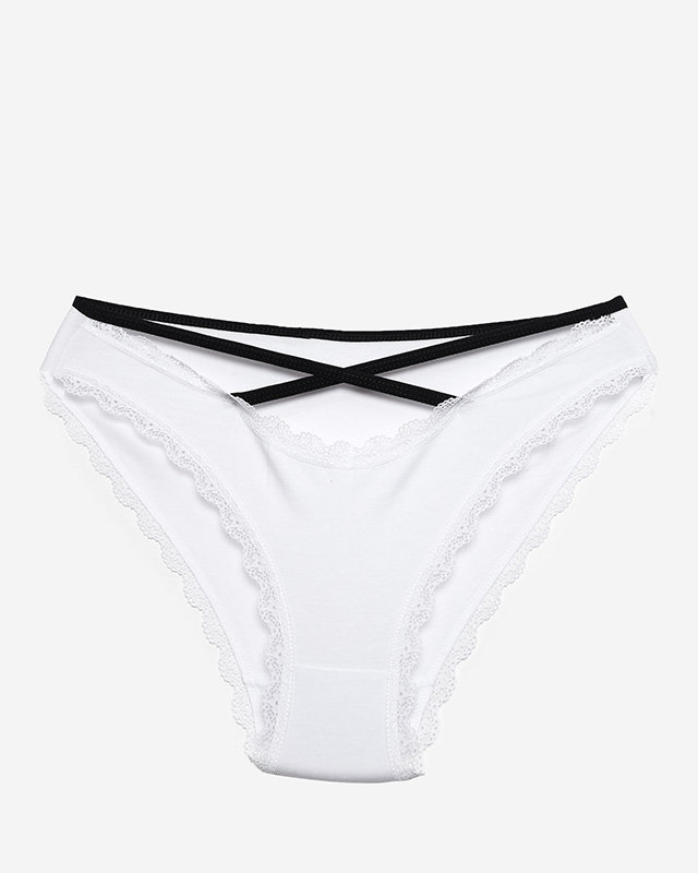 Moteriškos baltos kelnaitės su nėriniais ir juostelėmis - Apatiniai