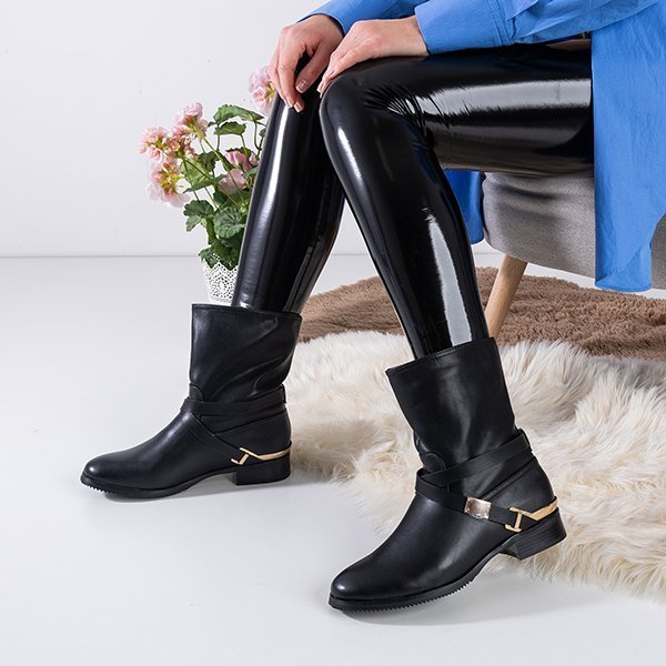 Fonti juodi moteriški batai su užsisegimu-batai