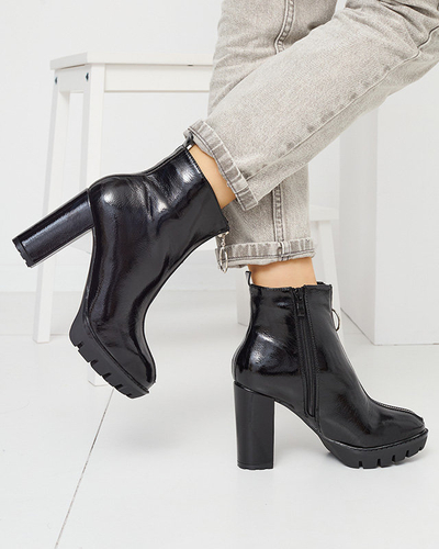 Черные лакированные женские сапоги на высокой шпильке Fallida- Footwear