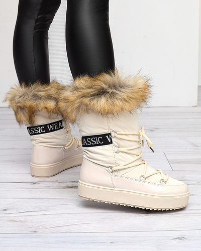 Лакированные женские бежевые сапоги Fursav - Обувь