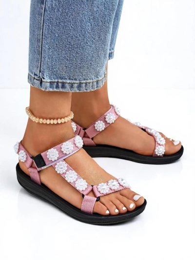 Сандалии Letitia Royalfashion розовые на платформе - жемчужные джеты классические