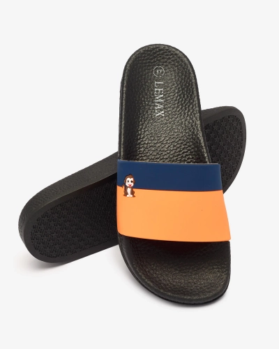 Royalfashion Oranžinės ir tamsiai mėlynos moteriškos guminės šlepetės Lierigs