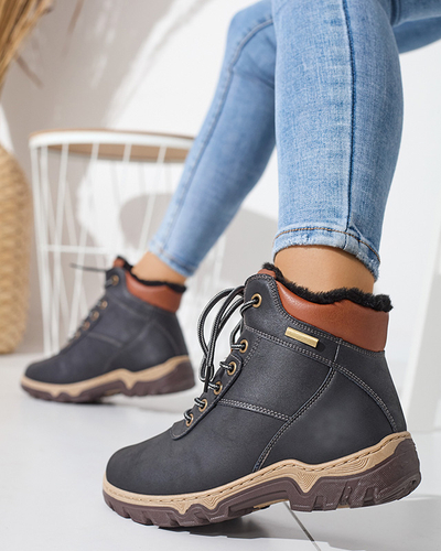 Черные женские ботинки с мехом Poritsu