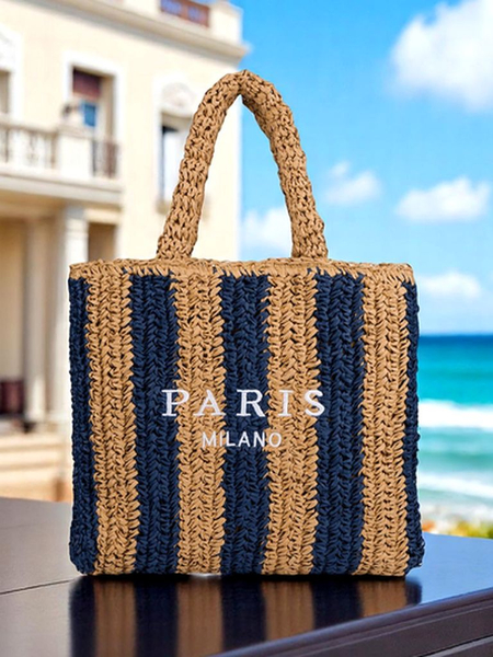 Royalfashion Didelė moteriška šiaudinė rankinė Šiaudinė juostuota