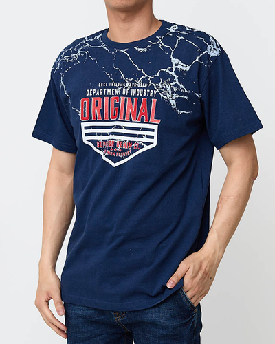 Vyriški tamsiai mėlyni marškinėliai su raštu - Drabužiai