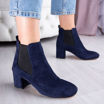 Granatowe botki na wyższym słupku Anabella - Obuwie