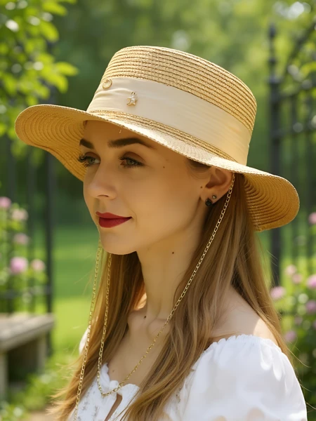 Royalfashion Moteriška Šiaudinė Skrybėlė Grace Su Kaspinu