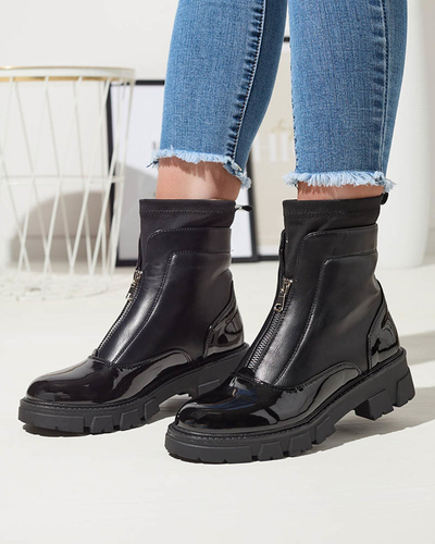 Женские сапоги с молнией посередине черного цвета Elibe- Footwear