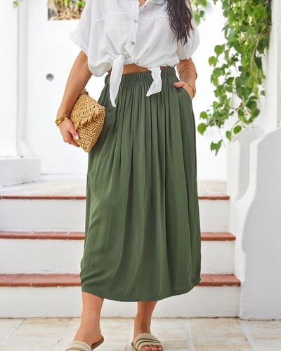 Royalfashion moterų viskozinė midi sijonas, vasariškas ir lengvas su dviem kišenėmis