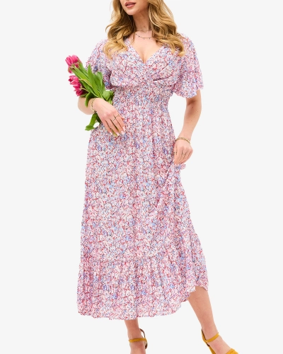 Raudona moteriška raštuota midi ilgio suknelė - Apranga