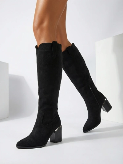 Moteriški eko zomšos auliniai batai su storu kulnu Ferrevi