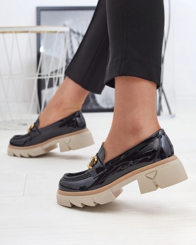 Lakuoti juodi moteriški mokasinai su kristalais Inriw - Avalynė