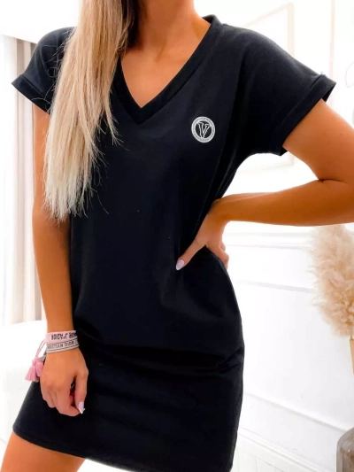 Royalfashion Juoda moteriška suknelė su lopais