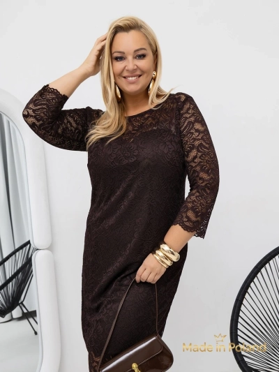 Кружевное женское платье миди с рукавами 3/4 Elegant Star