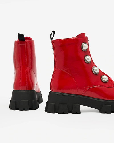 Royalfashion Raudoni lakuoti moteriški batai su perlais Asiciu