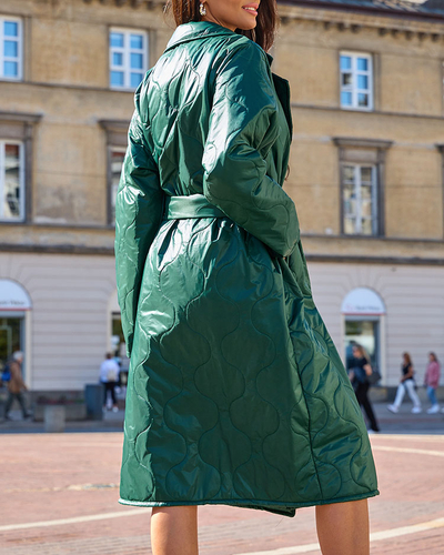 Royalfashion Темно-зеленое женское стеганое пальто с завязками