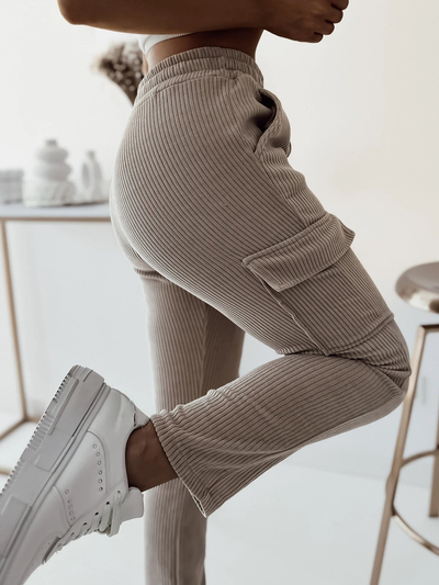 Royalfashion Smėlio spalvos briaunuotos moteriškos kovinės kelnės