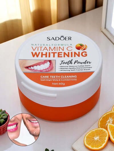 Sadoer balinamoji dantų pudra, šalinanti dėmes nuo kavos, arbatos ir tabako su vit. C