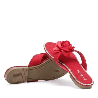 OUTLET Raudonos spalvos šlepetės su dekoratyvine gėle Piawa - Avalynė