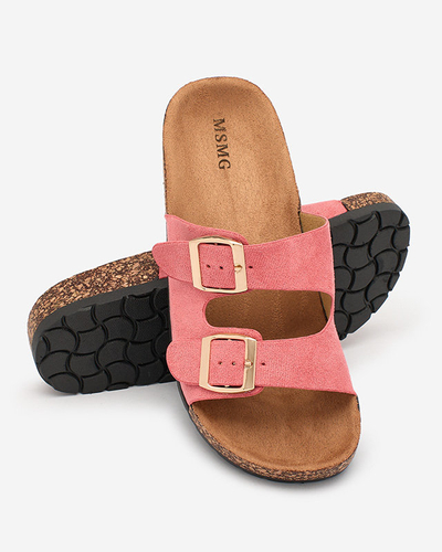 Royalfashion Tamsiai rožinės moteriškos šlepetės su sagtimis Foumy