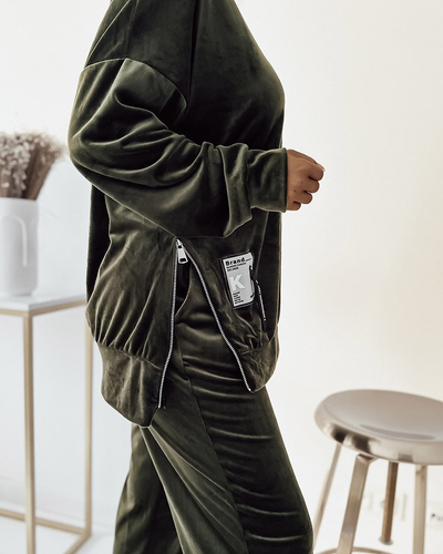 Royalfashion Темно-зеленый велюровый женский спортивный костюм