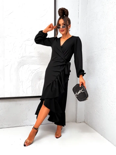 Royalfashion Связанное женское миди-платье с рюшами