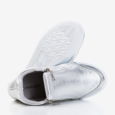 Srebrne damskie sneakersy na ukrytym koturnie Haveria - Obuwie