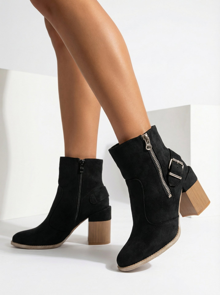 Royalfashion Juodi moteriški aukštakulniai batai iš ekovamšos Acimra