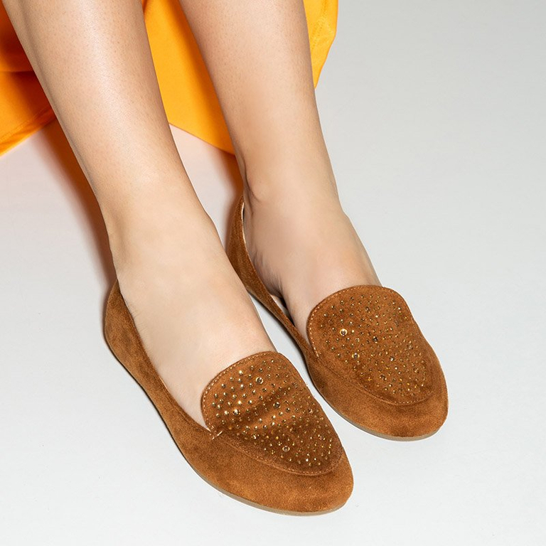 Коричневые женские лоферы со стразами Felisa