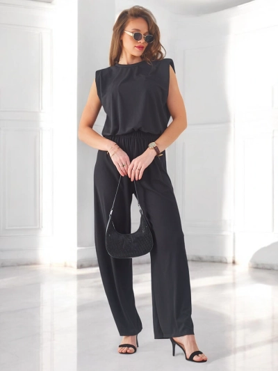 Женский рибанный вискозный комплект, без рукавов и с расклешенными брюками