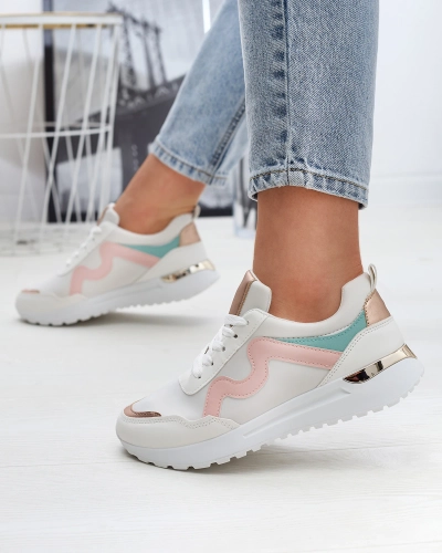 Balti moteriški sportiniai bateliai su spalvingais įdėklais Kiari - Avalynė