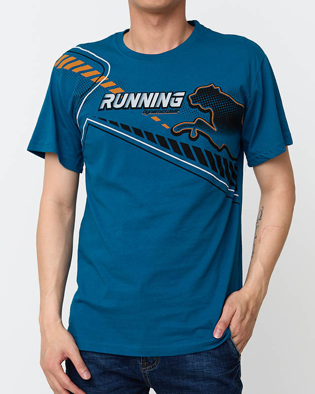 Мужская футболка с бирюзовым принтом - Одежда