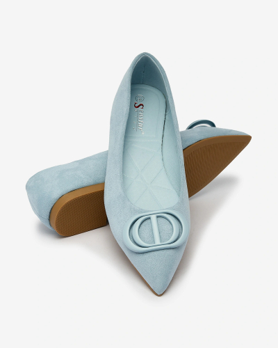 Royalfashion Mėlyni moteriški balerinai smailėjančia nosele su puošmena ant nosies Tidita