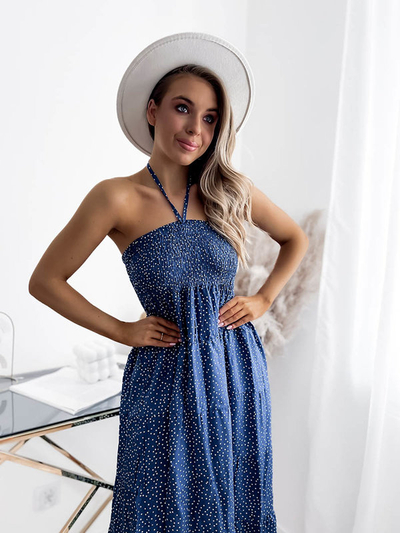 Moteriška kobalto spalvos žirnių midi suknelė - Apranga