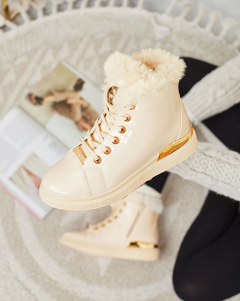"Royalfashion" Smėlio spalvos lakuoti apšiltinti moteriški batai "Sylnina"