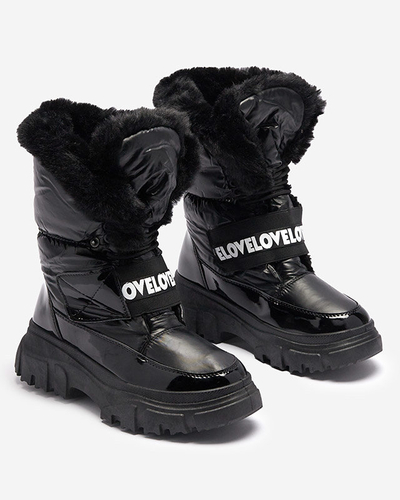 Женские ботинки-снежки на плоской подошве черного цвета Sapollo- Footwear